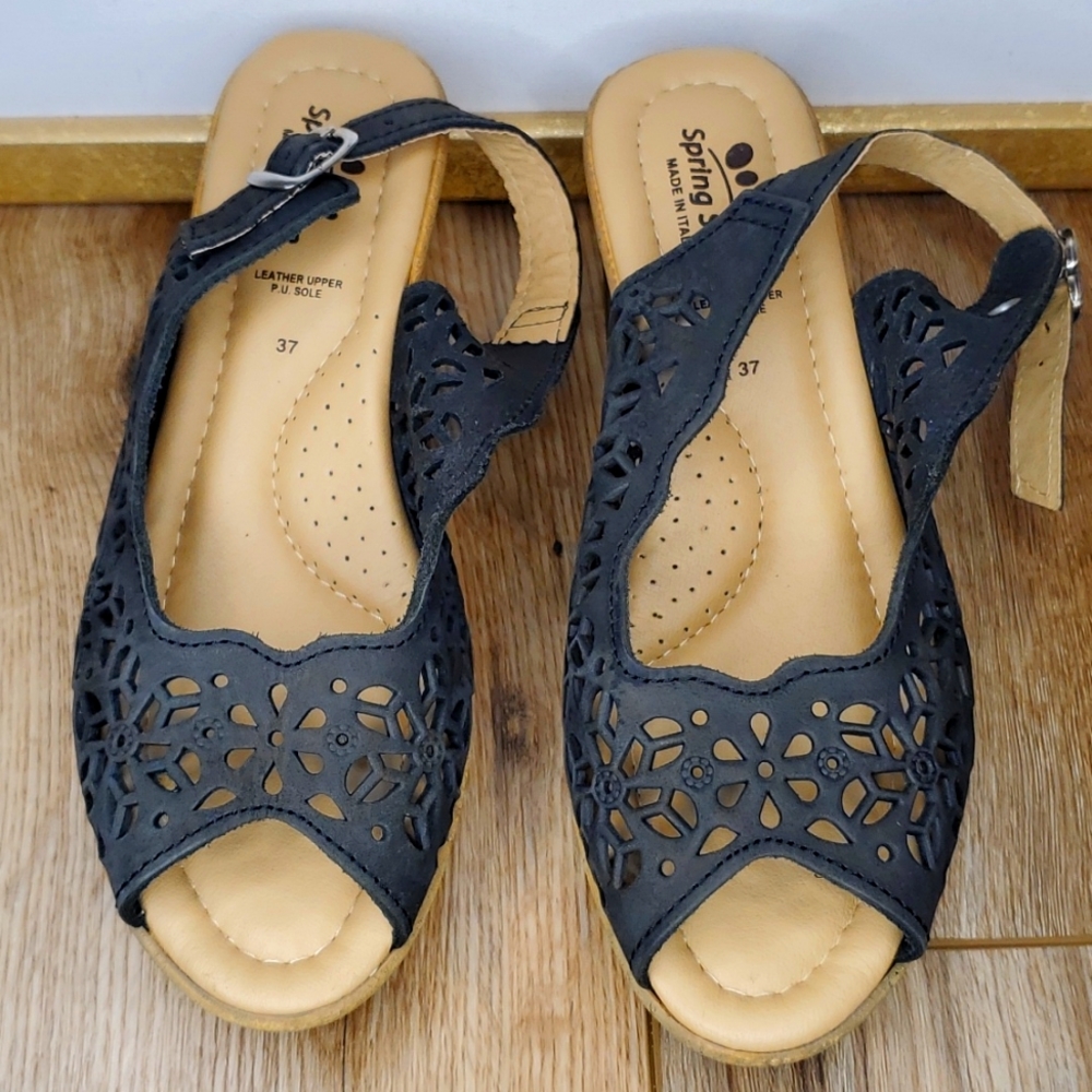 Spring Step Leather Cutout Sling Back Sandals